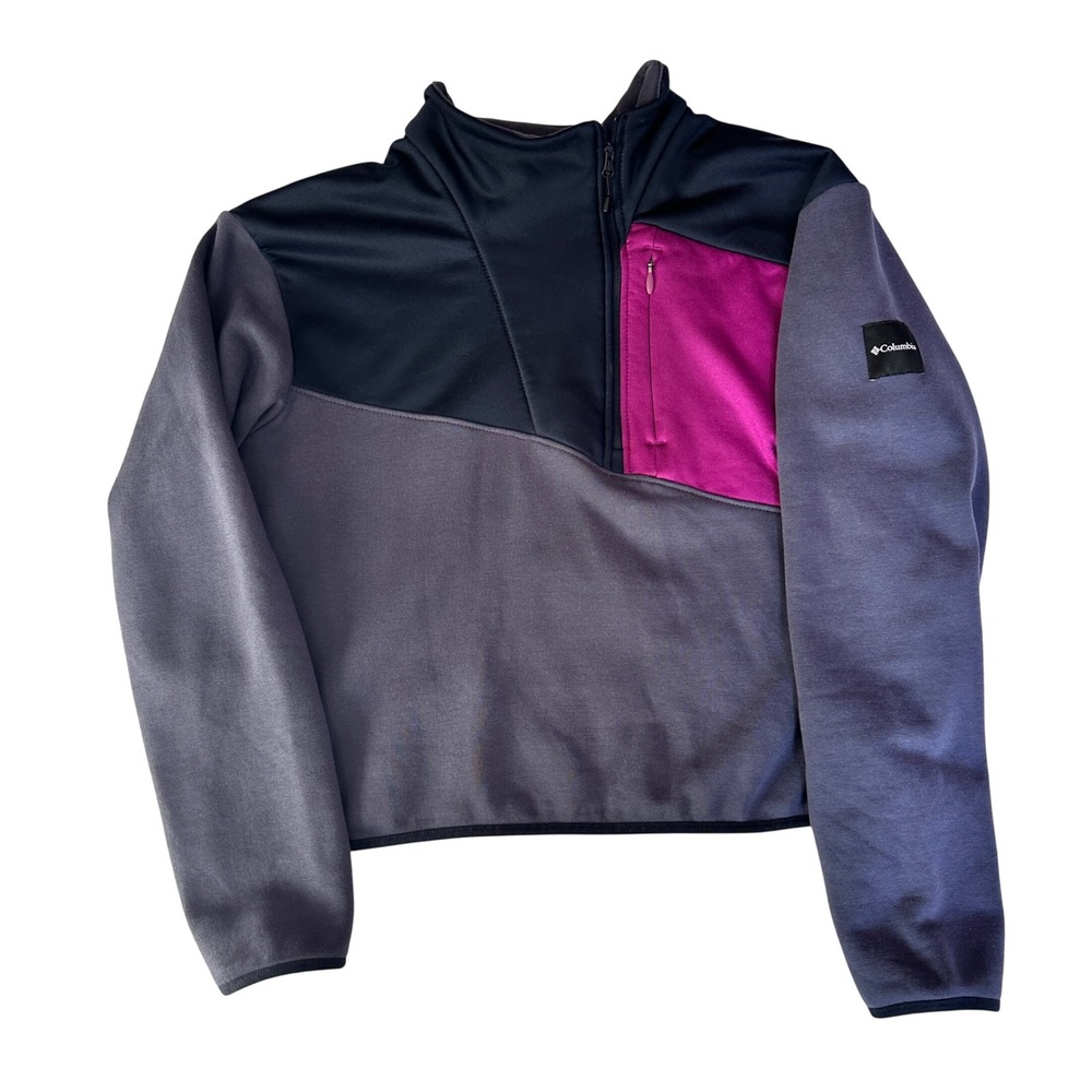 Columbia Quarter Zip Pullover Jacket Cropped Navy Purple‎ Womens Medium